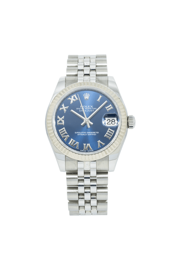 Pre-Owned Rolex Datejust 31MM 178274 Blue Roman Dial Fluted Bezel Stainless Steel Jubilee Bracelet