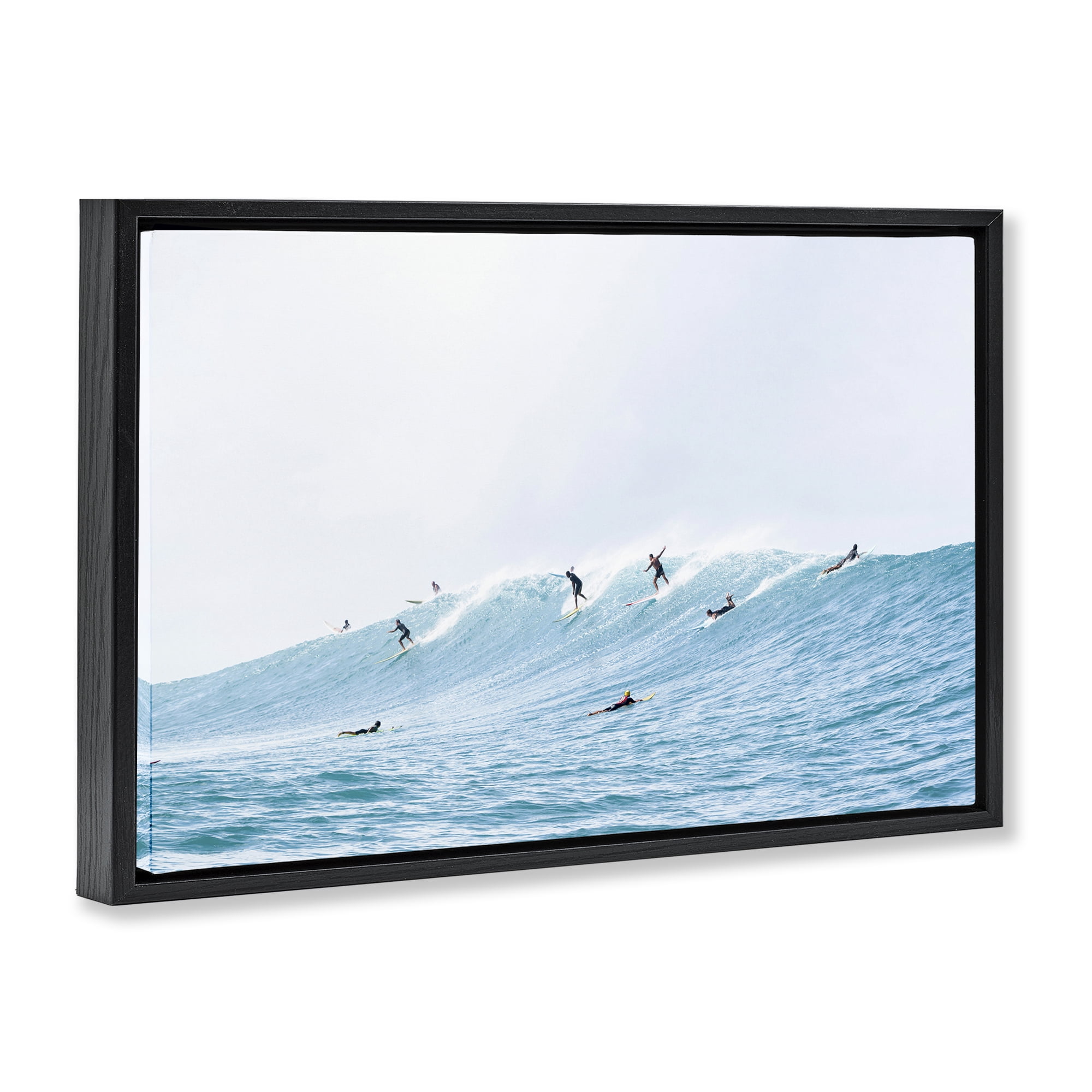Stupell Industries Blue Wave Surfers Nautical & Beach Photography Black Floater Framed Canvas Art Print Wall Art, 25 x 17