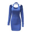 thumbnail image 2 of Gibobby Vestidos de fiesta elegantes Vestido de moda con cuello halter de manga larga para mujer Vestido corto con cubierta de cadera sexy de color sólido(Azul,CH), 2 of 4