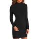 thumbnail image 1 of Vestido lápiz de manga larga de color liso para mujer - Minifalda ajustada con poliéster y spandex, cuello redondo para fiestas/eventos especiales, 1 of 5