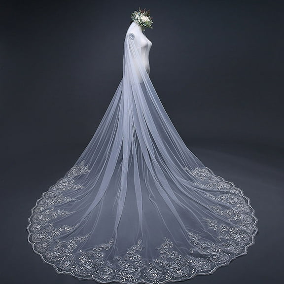 PENIKOKO White Bridal Veil with Comb, Embroidered Lace Floor-Length Wedding Veil for Bride Accessories