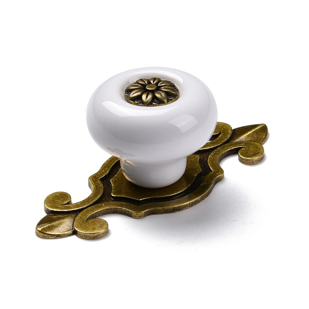 Round-shaped Porcelain Cabinet Door Knobs Kitchen Drawer Pulls Cabinet Handles with Screw & Zinc Alloy Finding White 73x29.5x2mm