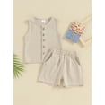 thumbnail image 2 of Bslissey Toddler Baby Boys Cotton Linen Shorts Sets Sleeveless Button Tank Tops + Elastic Band Shorts 6M 12M 18M 24M 3T Infant Casual Summer Solid Color 2Pcs Outfits, 2 of 8