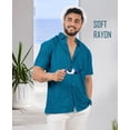 thumbnail image 2 of LA LEELA Men's Casual Button Down Short Sleeve Business Untucked Shirt Solid Oxford Shirts for Men S Plain, Turquoise, 2 of 5