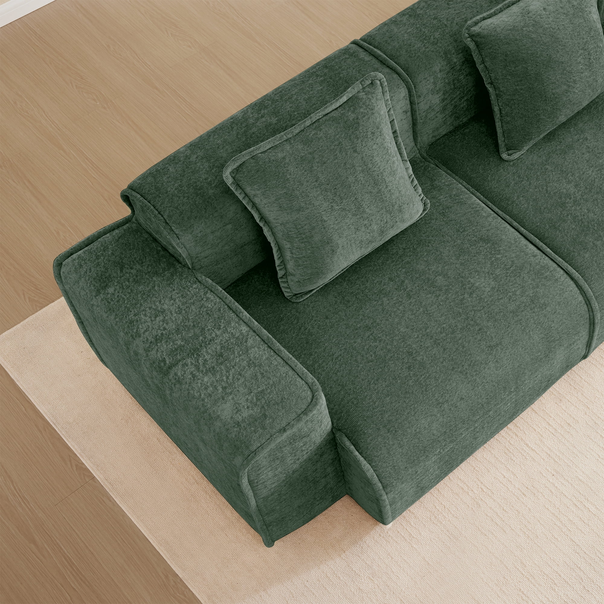 Leumius 2 Seater Cloud Loveseat Sofa,Modular Velvet Fabric Deep Seat Boneless Couch with 2 Throw Pillows,Square Arm Sofa for Living Room Apartment,No Assembly,Green
