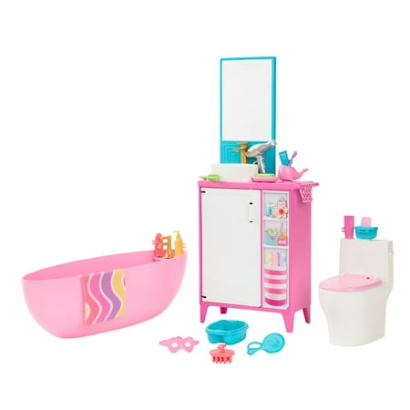 Barbie World Bathtime Toy Playset with 19 Dollhouse Accessories [Walmart Exclusive]
