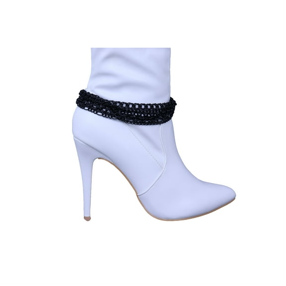 Women Black Metal Chain Boot Bracelet Anklet Shoe Wave Charm Texas Western Style