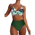 thumbnail image 2 of Traje de baño tropical de cintura alta con cuello en V para mujer Verde militar CH Verde militar CH Xishao ropa, 2 of 2