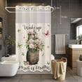 thumbnail image 3 of Groundhog No Hook Shower Curtain with Snap in Liner Watercolor Spring Pink Purple White Floral Butterfly Linen Texture Waterproof Bathroom Shower Curtain with See Through Top Window 54" x 78", 3 of 9