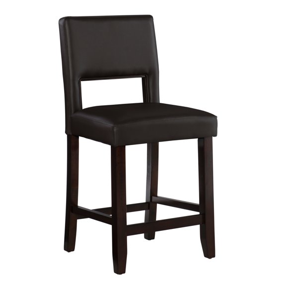 Linon Jevon 24" Indoor Wood Counter Stool, Dark Brown Faux Leather
