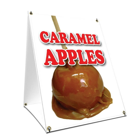 A-frame Sidewalk Caramel Apples Sign With Graphics On Each Side | 18" X 24" Print Size