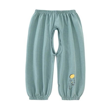 Bobifish Baby Boys Open Crotch Jogger Pants Cute Cartoon Print Elastic Waist Pants Infant Boys Home Daily Play Trousers