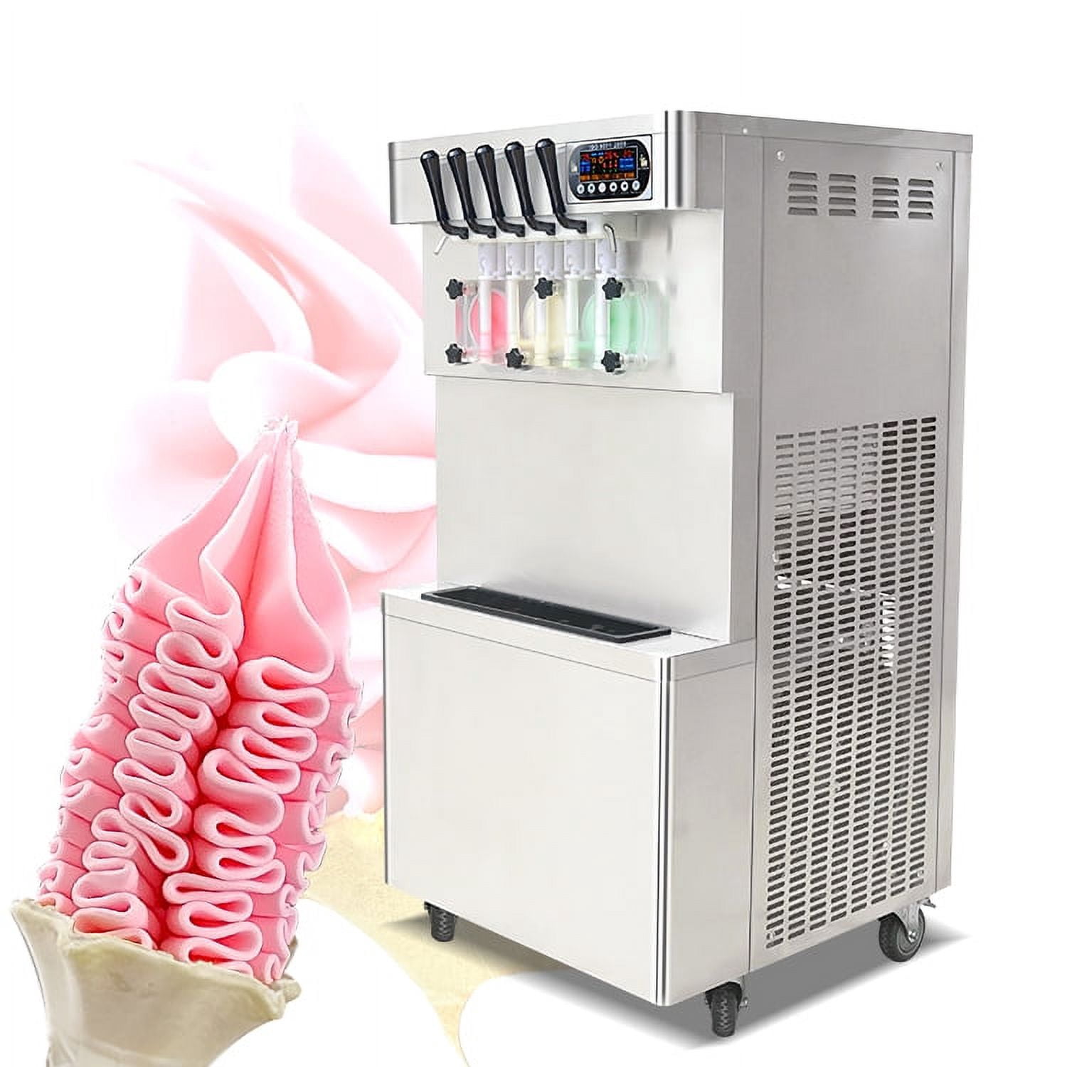 Kolice Commercial ETL 5 Flavors Soft Serve Ice Cream Machine,gelato soft ice cream maker -5 Different Discharge Nozzles,Upper Tanks Refrigerated