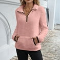 thumbnail image 6 of Women's Fall Winter Lapel Sweatshirts Long Sleeve Quarter Zip Cropped Solid Color Pullover Fashion Clothes With Pockets, 6 of 6