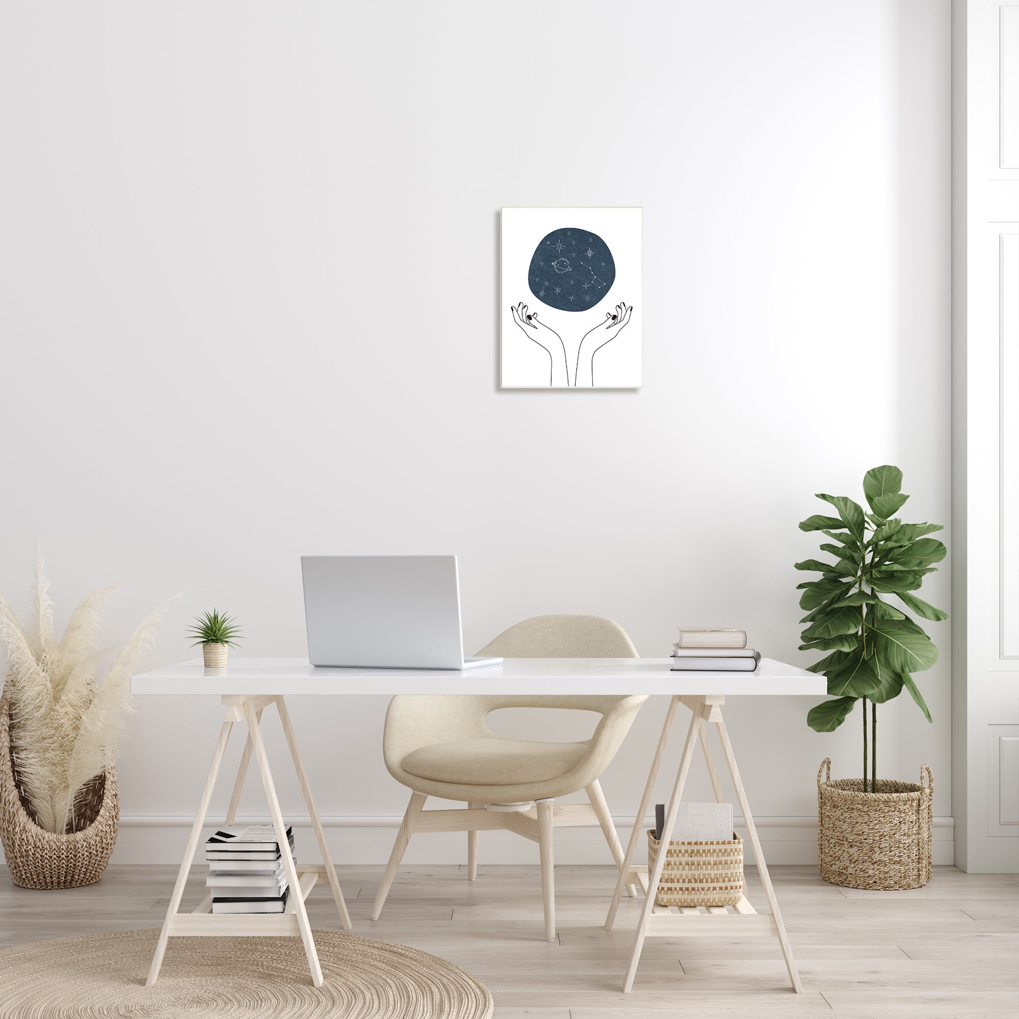Stupell Industries Hands Holding Galaxy Constellations Minimal Blue, 13 x 19, Designed by JJ Design House LLC