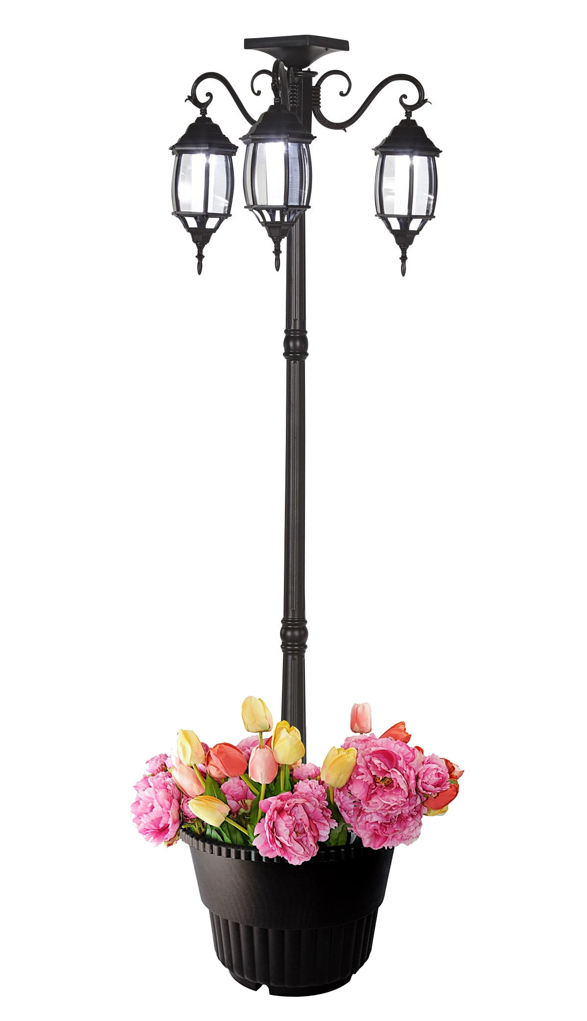 Tall Solar Lamp Post And Planter, Solar Lamp Post With Planter Base