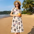 thumbnail image 4 of Rocae Panda Ice Creams Donuts for Dresses Summer Casual Ruffle Short Sleeve Cute Crew Neck Flowy Dress with Pockets, 4 of 6