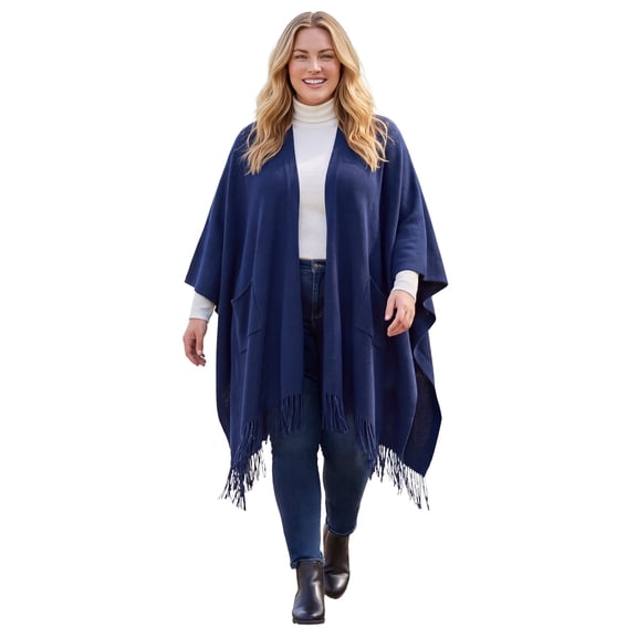 Woman Within Plus Size Fringed Cape Sweater