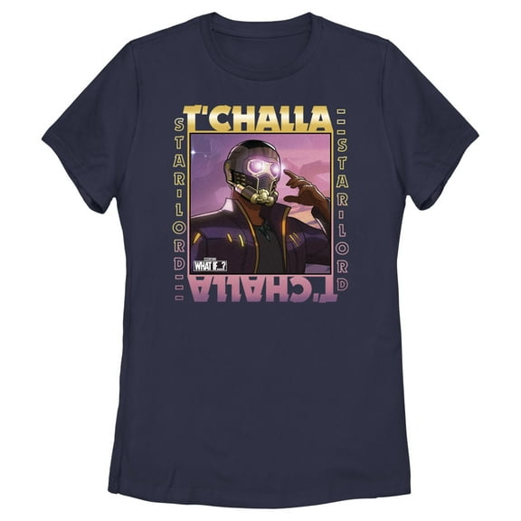 Women's Marvel What if…? T'Challa  Graphic Tee Navy Blue Large