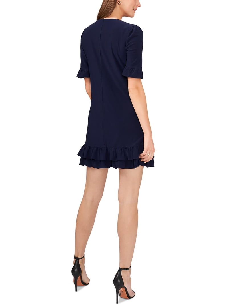 msk casual dresses Msk Women's Pleated Ruffle-Trim 3/4-Sleeve Dress - Black