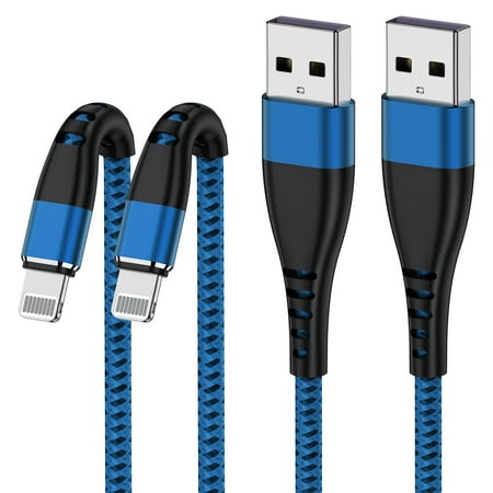 iPhone Charger Cord 6ft, Apple MFi Certified 2 Pack Long Lightning Cable Nylon Braided Charging Cable 6 Foot, Fast iPhone USB Cord for Apple iPhone11/12/13/14 Pro/Max/X/XS/XR/8/iPad AirPod Case,Blue