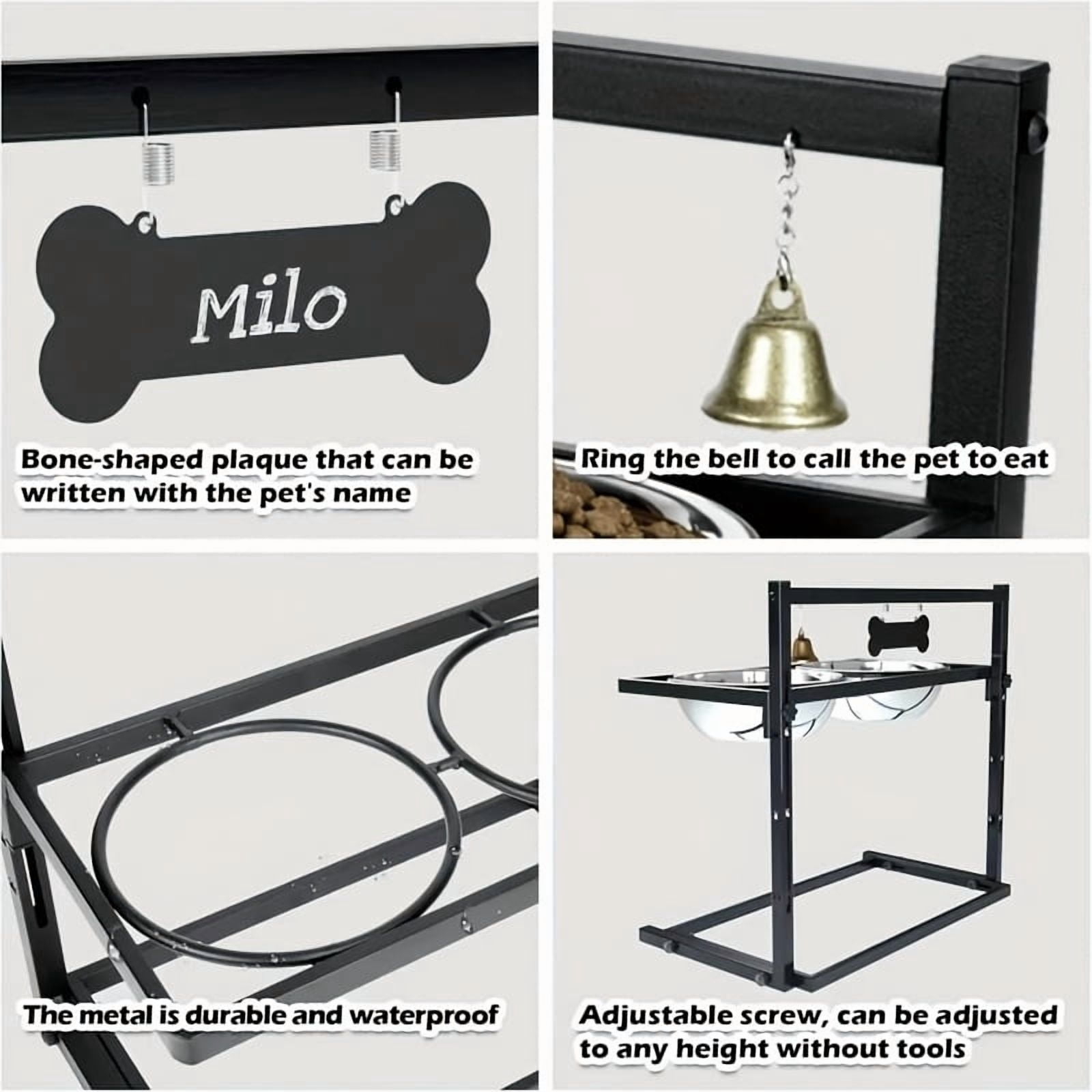 Adjustable Elevated Dog Bowl Stand for Medium & Large Dogs, Metal Raised Feeder with 2 Stainless Steel Food & Water Bowls