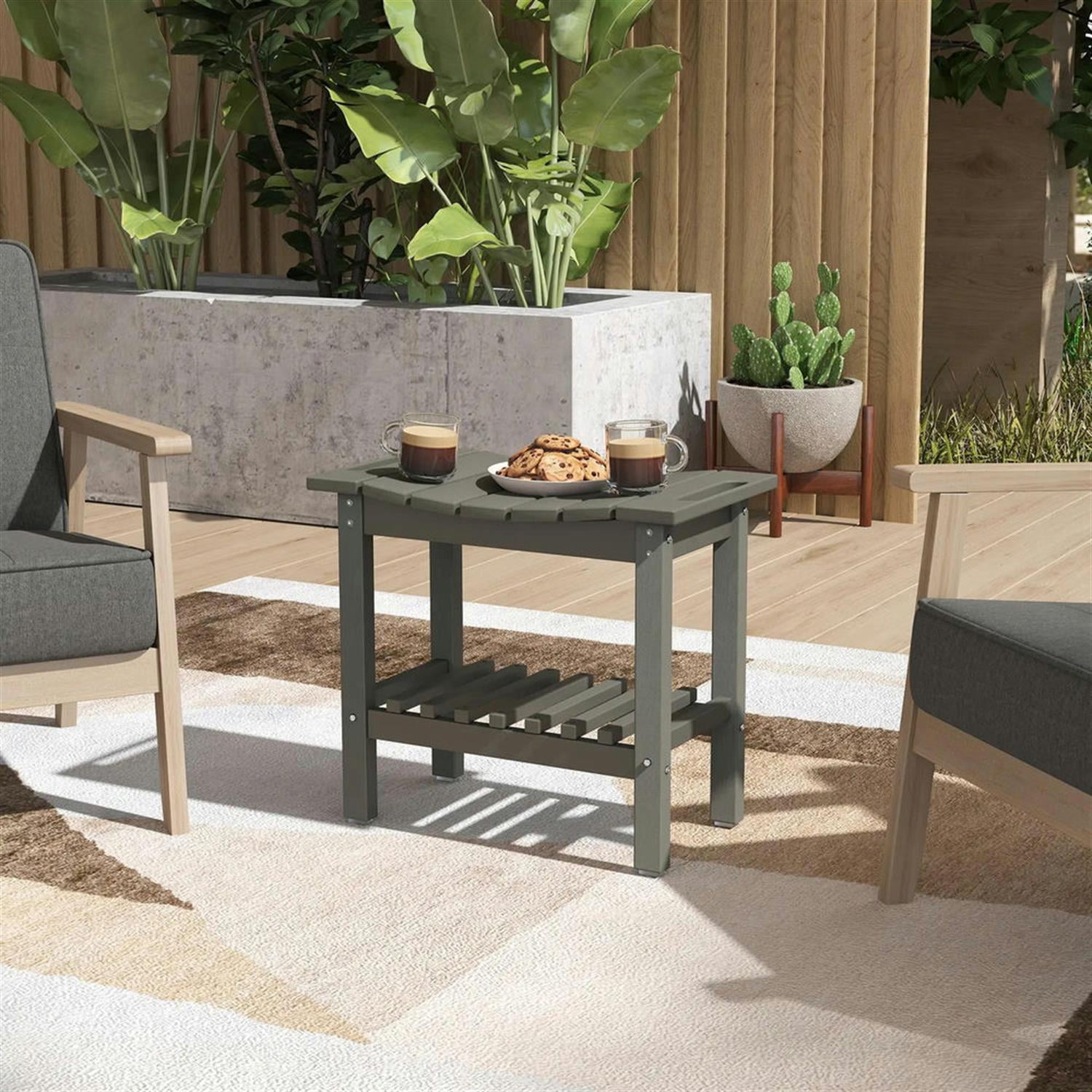 Demi Bonn 20" HDPE Shower Bench, Waterproof Stool with Handle, Storage Shelf, Non-Slip Pads, Indoor/Outdoor for Bathroom, Gray