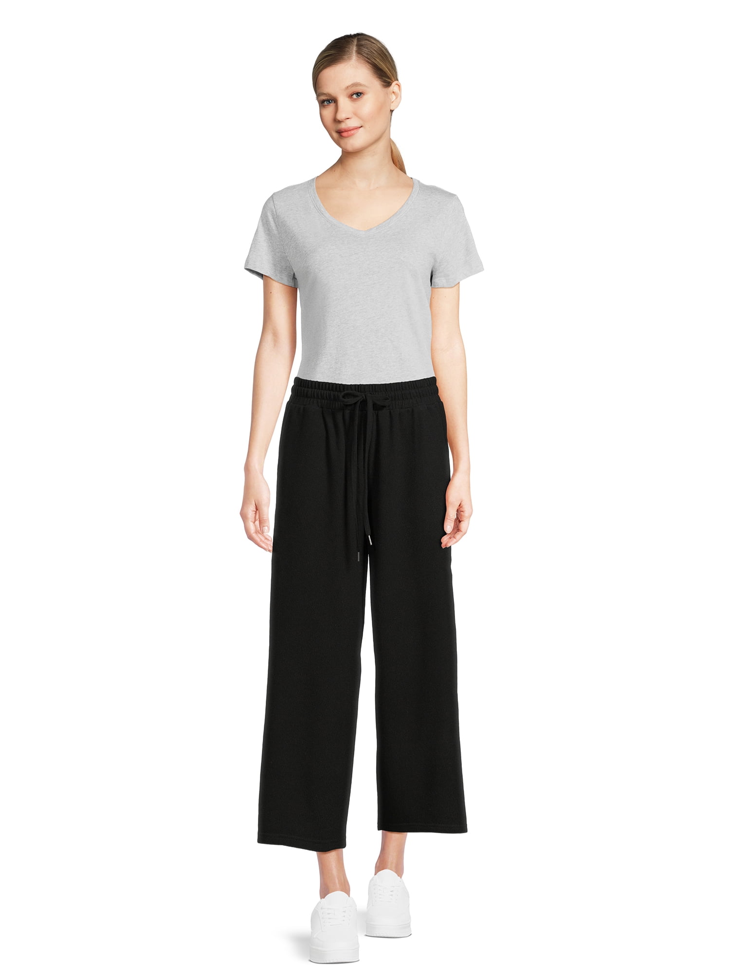 Time and Tru Women's Super Soft Hacci Cropped Wide Leg Pants, 2-Pack, Sizes XS-XXL