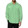 thumbnail image 2 of Timoontee Men's Workwear Shirts Loose Fit Long Sleeve Lapel Shirts Lightweight Button Down Solid Color Shirts with Pockets Green L, 2 of 5