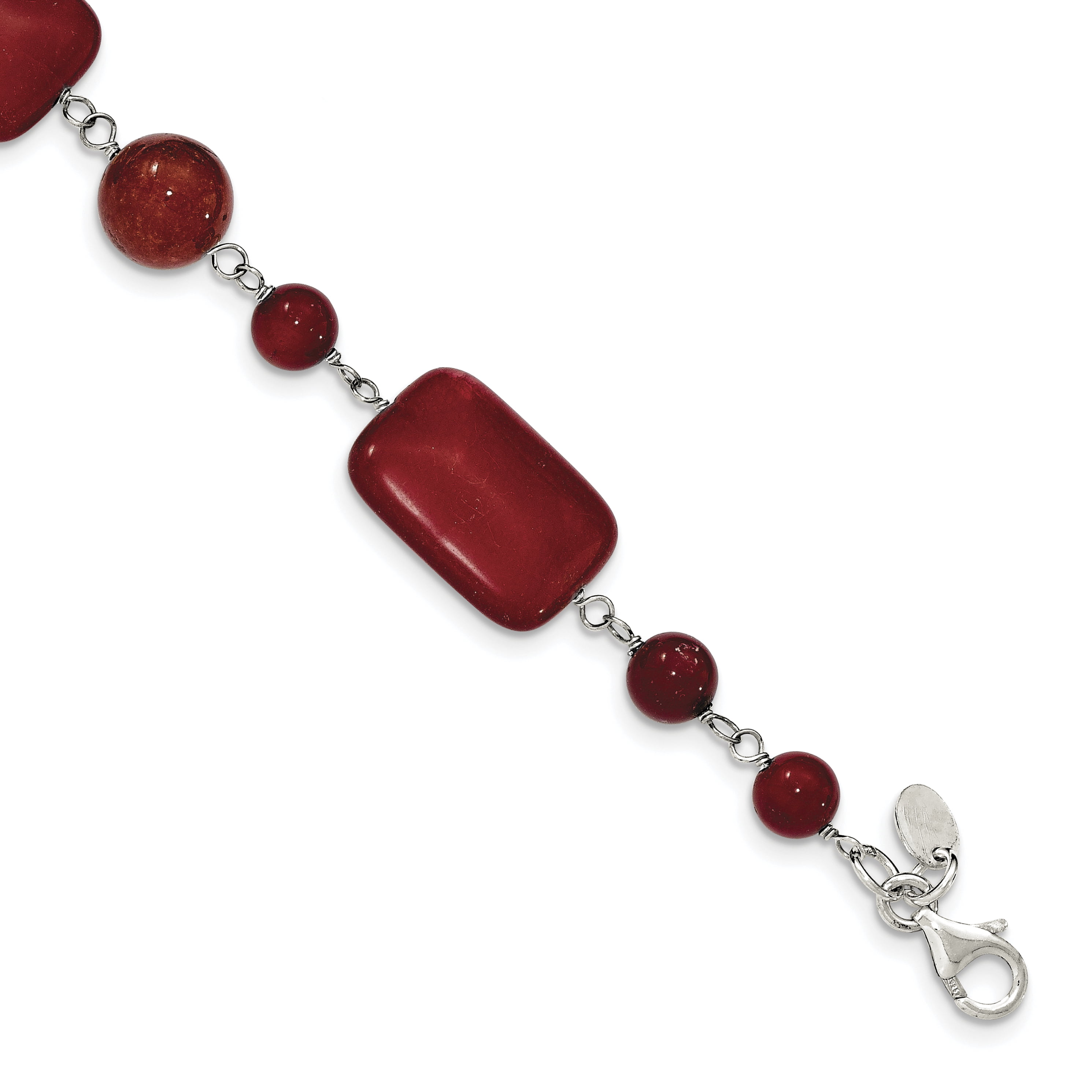 Roy Rose Jewelry Sterling Silver Red Coral, Red Agate, Red Freshwater Cultured Pearl Bracelet ~ Length 8.5'' inches by
