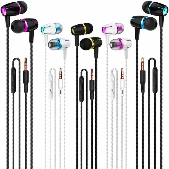 Kamon Earbuds Wired with Microphone, 5 Pack Wired Headphones with Powerful Heavy Bass, High Definition, Earphones Wired 3.5mm Jack (K1)