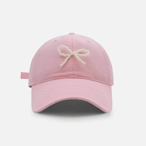 HNMKIU Korean Style Pearl Bow Baseball Cap For Women Soft Top Hat Versatile Fashion Casual Design Pink,One Size
