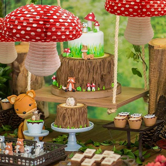 Tineasur Mushroom Lanterns Red Paper 3pcs Forest Theme Decoration Item