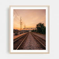 Rail in Ashland 01 - Ashland Kentucky Photography Railroad Sunset Bridge Cityscape Scenic Travel Poster Oak Framed Wall Art Print 6 x 8 inches