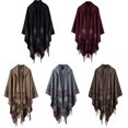 thumbnail image 4 of Mujeres de punto Poncho Cape con capucha de rayas de gran tamaño Cardigan suéter MABOTO Gris, 4 of 4