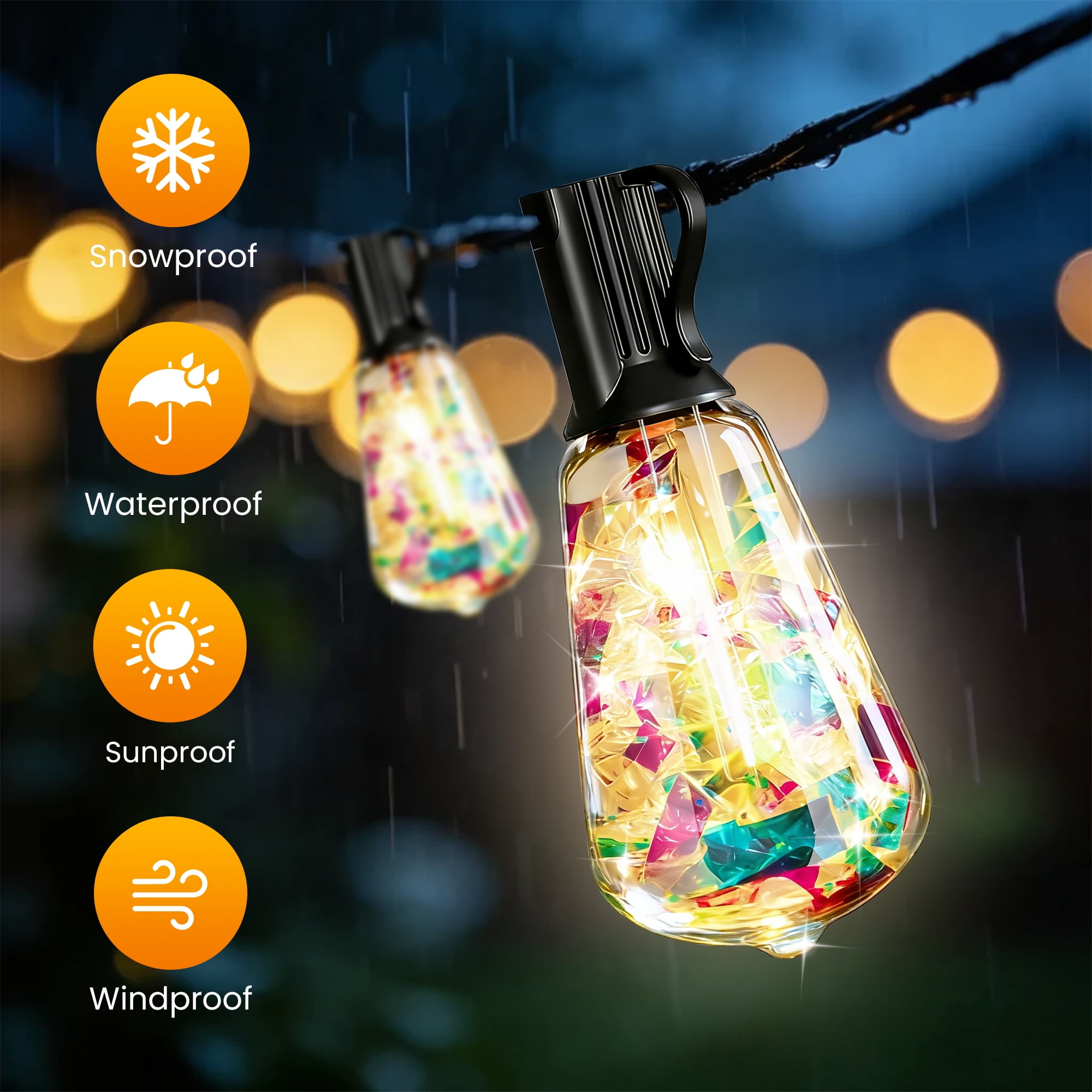 PHOPOLLO 100 ft ST38 Outdoor String Lights with 24+1 Shatterproof LED Bulbs (E12 Base), Waterproof Hanging Vintage Edison Lights for Patio, Garden, Christmas Decor
