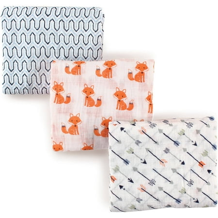 Hudson Baby Boy and Girl Muslin Swaddle Blankets, 3-Pack - (Best Way To Swaddle A Newborn Baby)