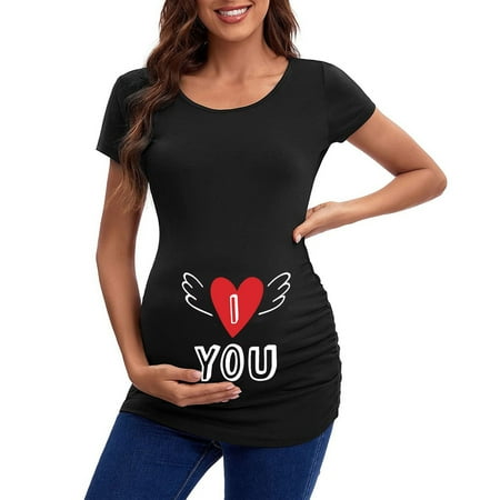 

Zlekejiko Womens Maternity Short Sleeve Crew Neck Cute Funny Graphic Ruched Sides T Shirt Tops Pregnancy Tunic Blouse
