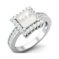 thumbnail image 2 of Mooneye 6MM Square Shape Pearl Gemstone Solitaire Accent 925 Sterling Silver Women Wedding Ring, 2 of 3