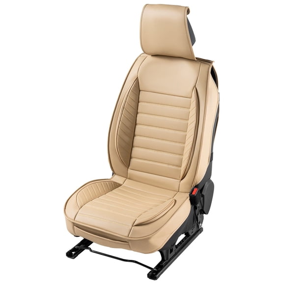 Universal Car Seat Covers, 2-Pack Faux Leather Front Seat Protectors, Airbag Safe & Semi-Enclosed Design, Beige – Fits Most Cars, SUVs, Trucks