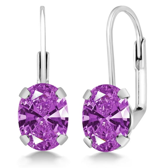 Gem Stone King 2.42 Ct Oval Fancy Purple Zirconia 925 Sterling Silver Earrings