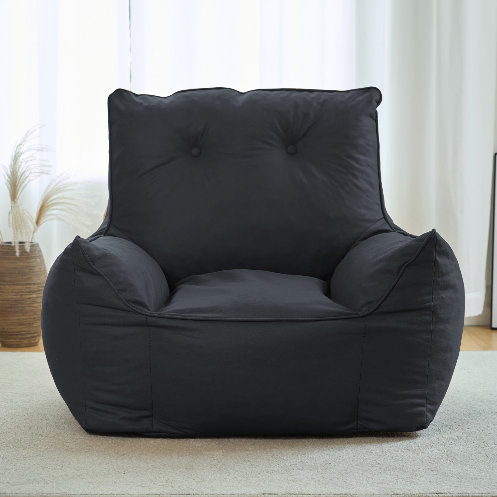 Modern Giant Bean Bag Chair with Ottoman Bean Bag Couch Sofa with Footstool Lounge Large Bean Bag Chairs for Adults Reading Chair for Bedroom Living Room ( Button Type)