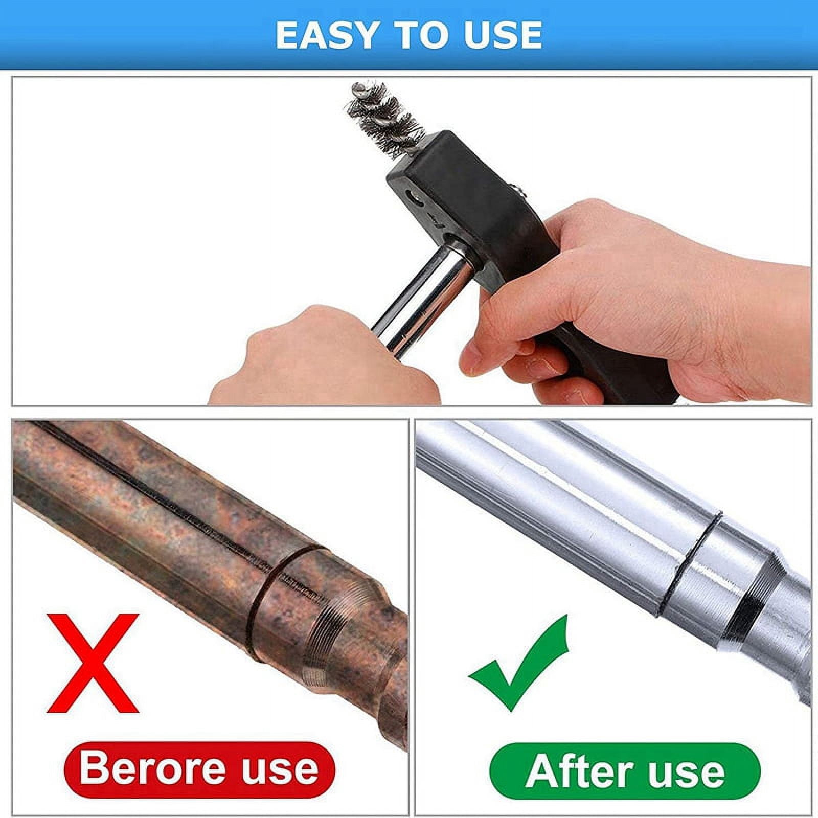 8Pcs Copper Tubing Brushes, Pipe Cleaning Tool Copper Pipe Cleaner Tool Fitting Brushes Copper Tubing, for Plumbing