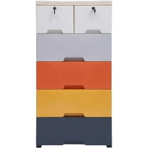 Plastic Drawers Dresser for Bedroom Locked Storage Cabinet with 6 Drawers Chest Of Drawers for Playroom Craft Organizers and Storage for Clothes, Towels 19.7’’ W x 13.8’’ D x 40’’ H (Morandi)