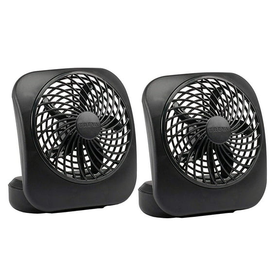 Treva 5 inch Portable Battery Powered 2 Speed Personal Desktop Fan, Black, 2 Pack