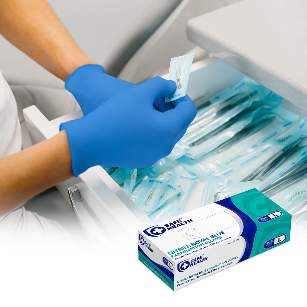 SafeHealth Nitrile Exam Gloves, Latex-Free & Powder-Free, 4 Mil Royal Blue Disposable Gloves, Medical Grade with Textured Fingertips, Case of 1000 for Healthcare, Food Handling & Cleaning
