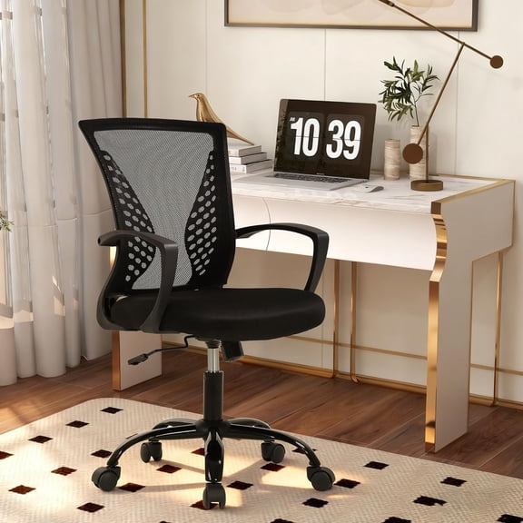 CL.HPAHKL Mesh Office Chair with Wheels, Ergonomic Desk Chair with Lumbar Support & Armrest, Comfy Swivel Computer Chair for Home Office Study Task, Black