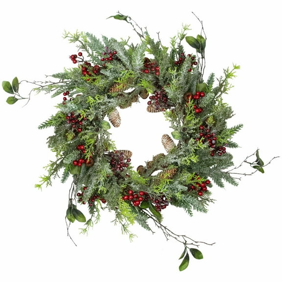 Northlight Frosted Pine and Berry Artificial Christmas Wreath 25-Inch Unlit