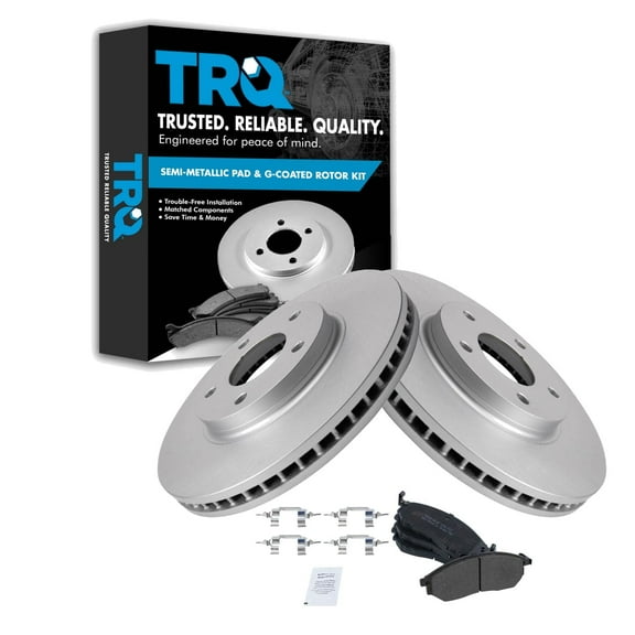TRQ Front Brake Pad & Rotor Kit Brake Pads Brake Rotor Semi-Metallic Premium G-Coated Fits Select 2003-2004 INFINITI M45 2002-2006 Q45