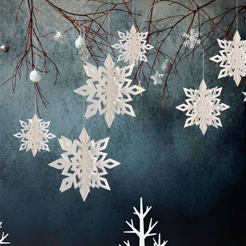 6Pcs Classic White Snowflake Ornaments Christmas Holiday Party Home Decor